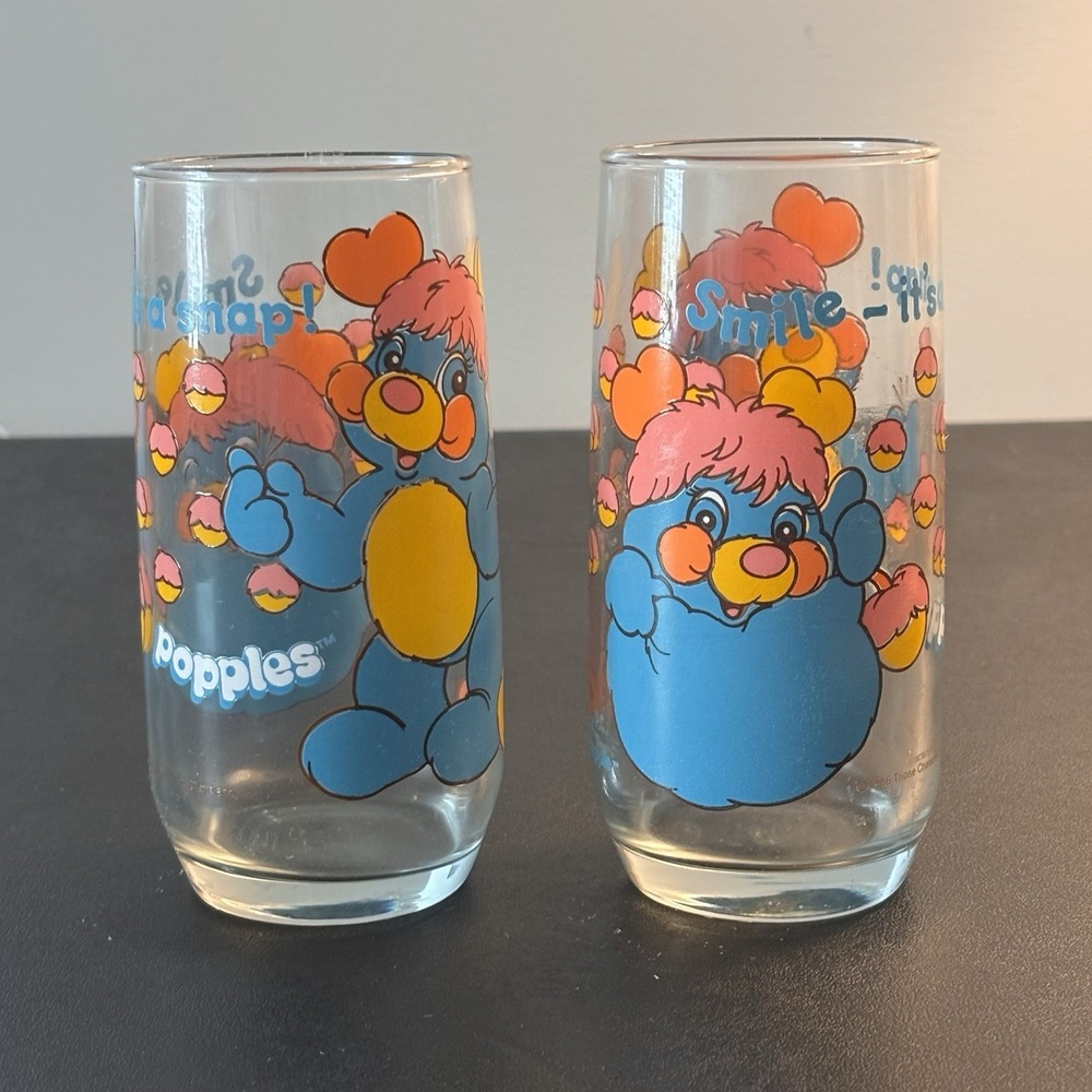 VTG. 1986 Set Of  Two POPPLES  Collectible Drinking Glass- PIZZA HUT